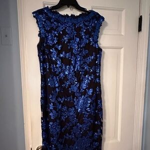 Tadashi Shoji - Blue Sequin & Black Lace Dress